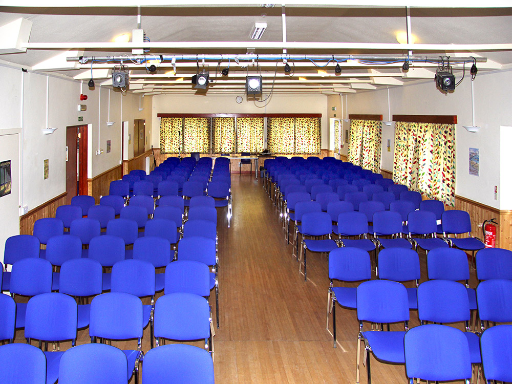 Inside hall blue chairs